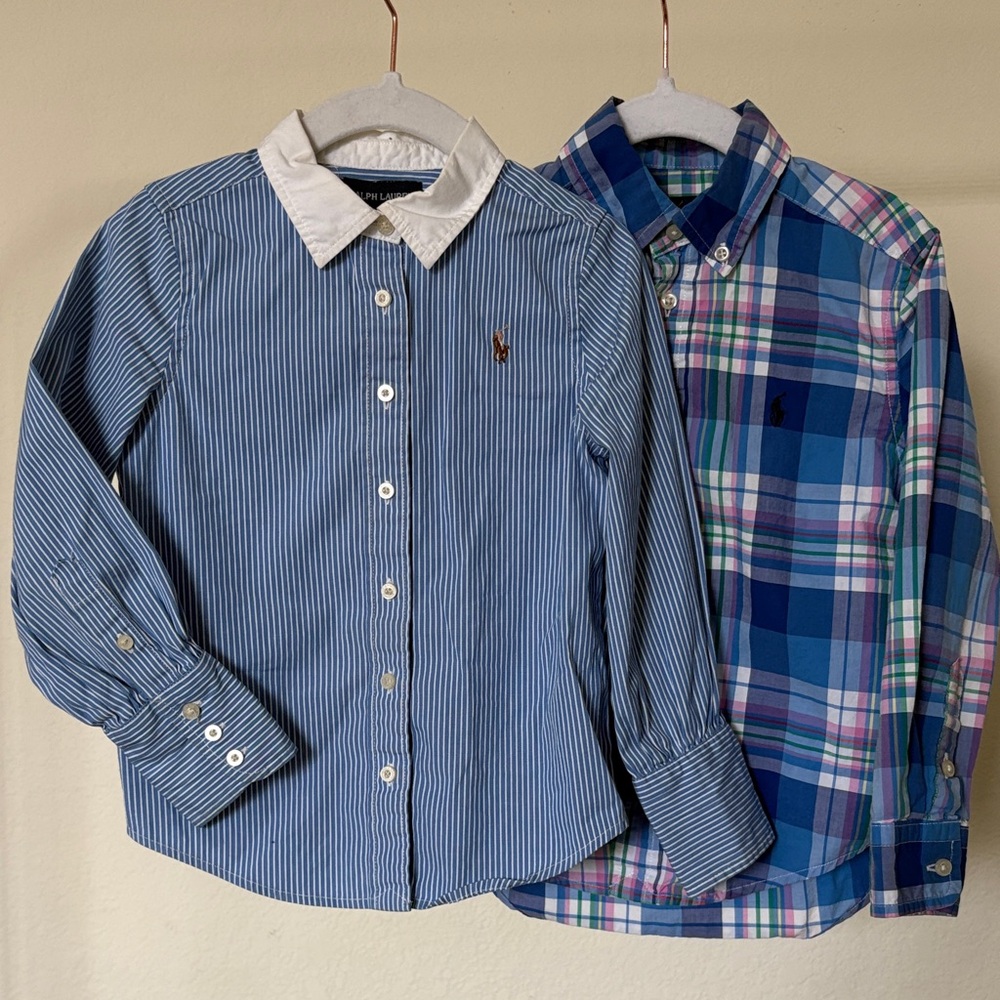 Ralph Lauren 4T Stripped and Plaid Button Down Shirts - Blue and Multicolor